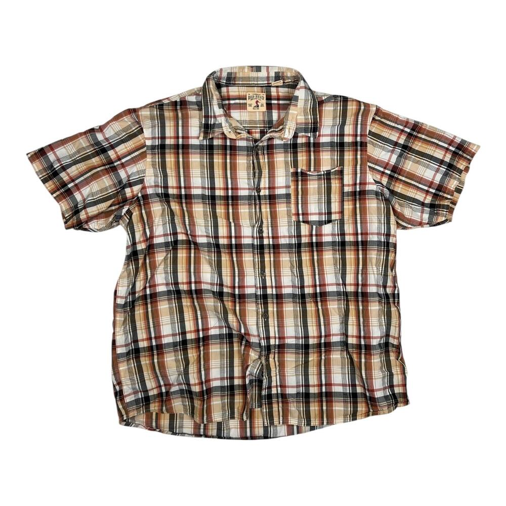 RedHead Shirt Mens 3XL Brown Plaid Short Sleeve Button Front Lightweight Casual